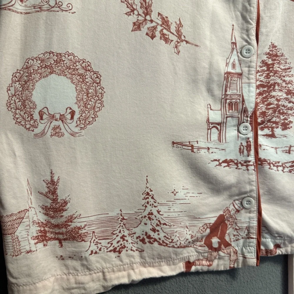 Katie Kime Holiday Toile 2 Piece Pajamas Pant Set Size S Pink Christmas PJs
